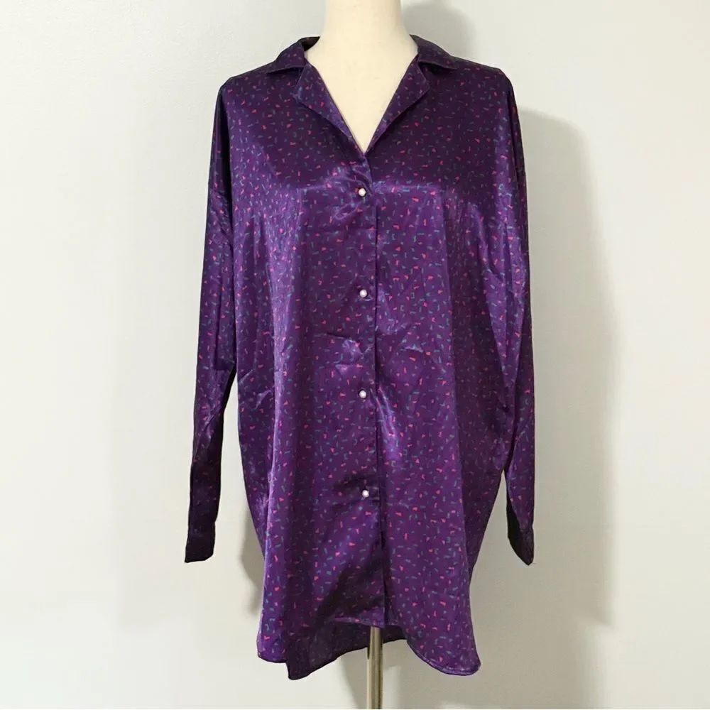Vintage Gold Label Victoria’s Secret Purple Confetti Sleep Shirt Gown M L